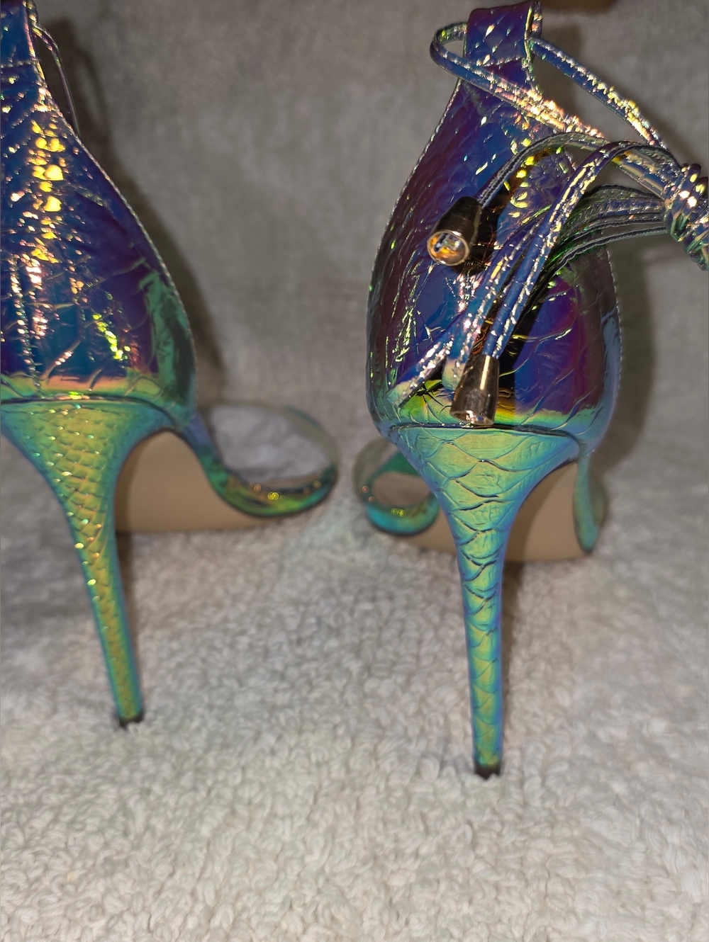Lulu's Iridescent Teal-Green High Heel Sandals